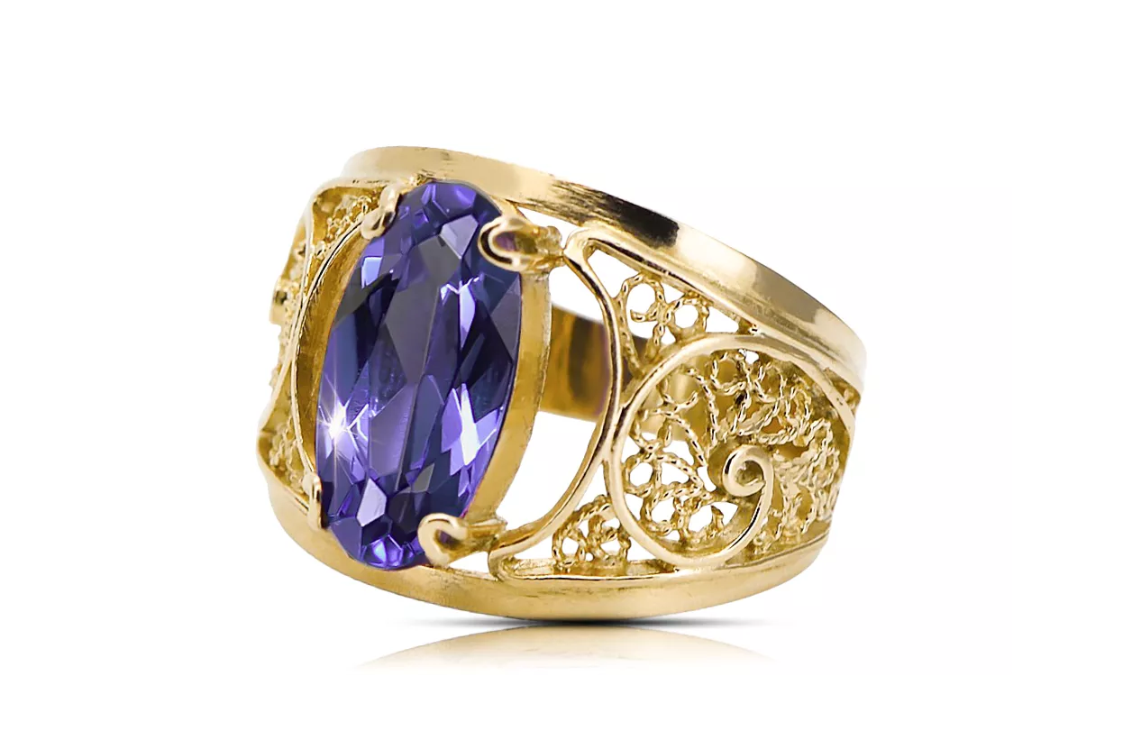 Alejandrita Oro amarillo de 14 quilates Anillo Estilo vintage vrc057y